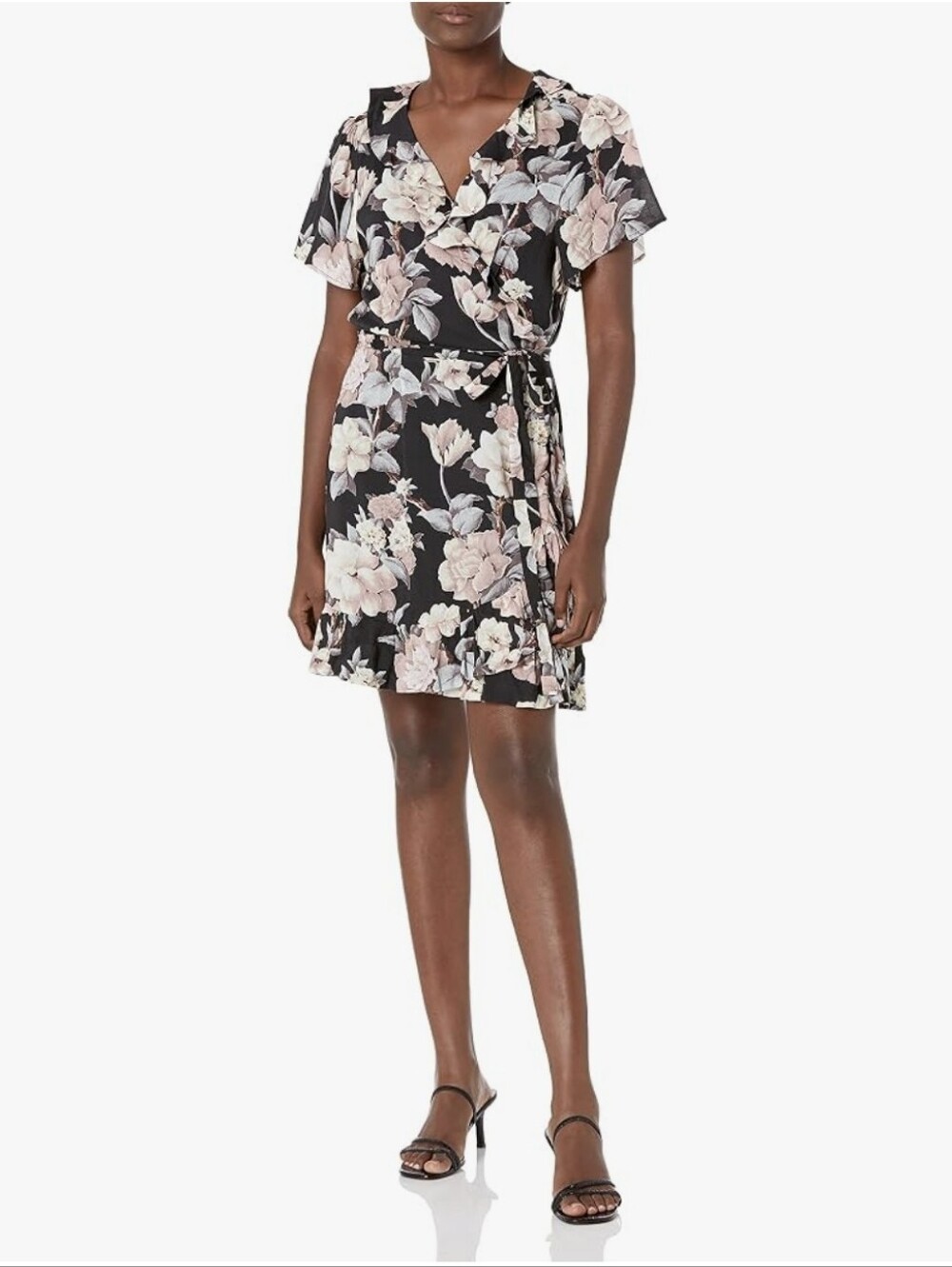 PAIGE Black Floral Wrap Mini Dress